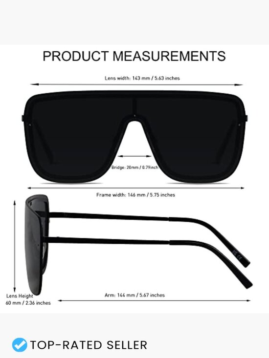 Oversized Rimless Square Sunglasses Flat Top Shield UV400 Protection Metal Frame